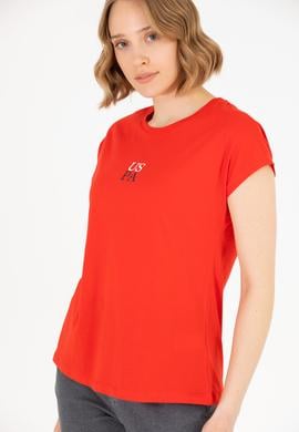 Kadın Kırmızı Bisiklet Yaka Tişört - 50267008029