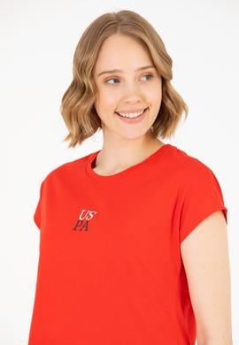 Kadın Kırmızı Bisiklet Yaka Tişört - 50267008029