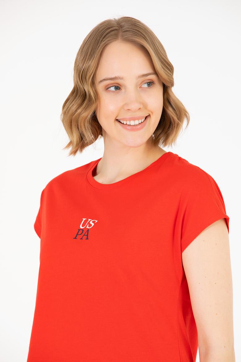 Kadın Kırmızı Bisiklet Yaka Tişört - 50267008029