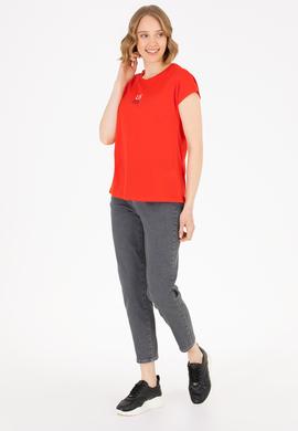 Kadın Kırmızı Bisiklet Yaka Tişört - 50267008029