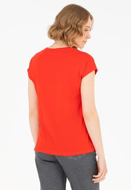 Kadın Kırmızı Bisiklet Yaka Tişört - 50267008029