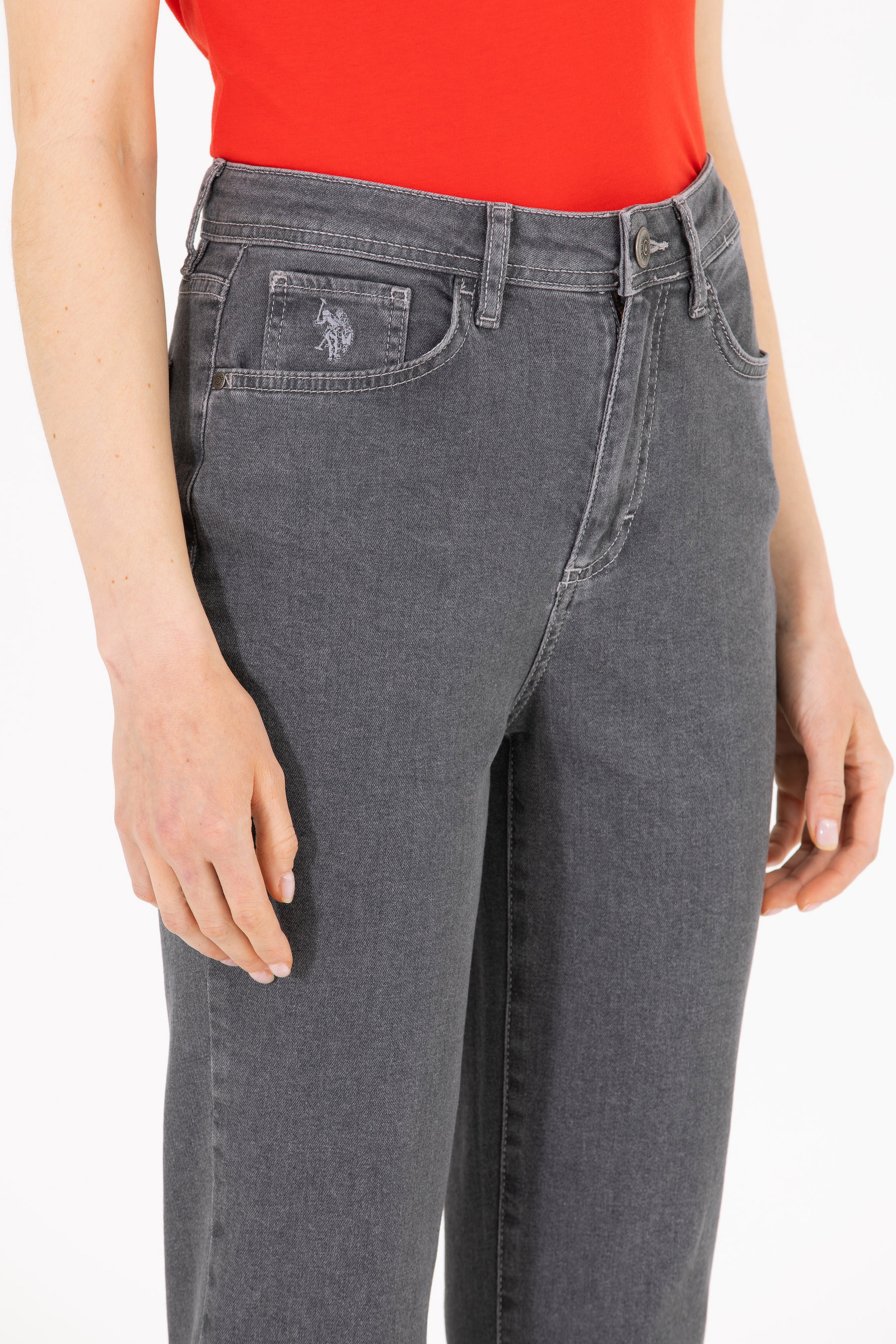Kadın Gri Mom Fit Jean Pantolon