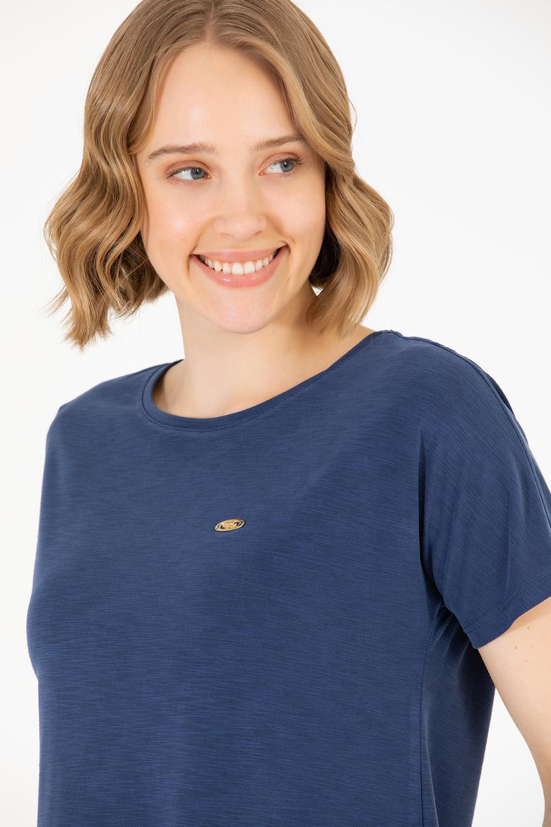 Kadın Lacivert Bisiklet Yaka Tişört - 50270121014