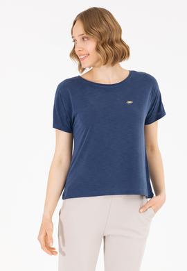 Kadın Lacivert Bisiklet Yaka Tişört - 50270121014