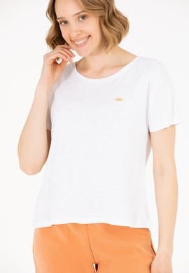 Kadın Beyaz Bisiklet Yaka Tişört - 50270121022