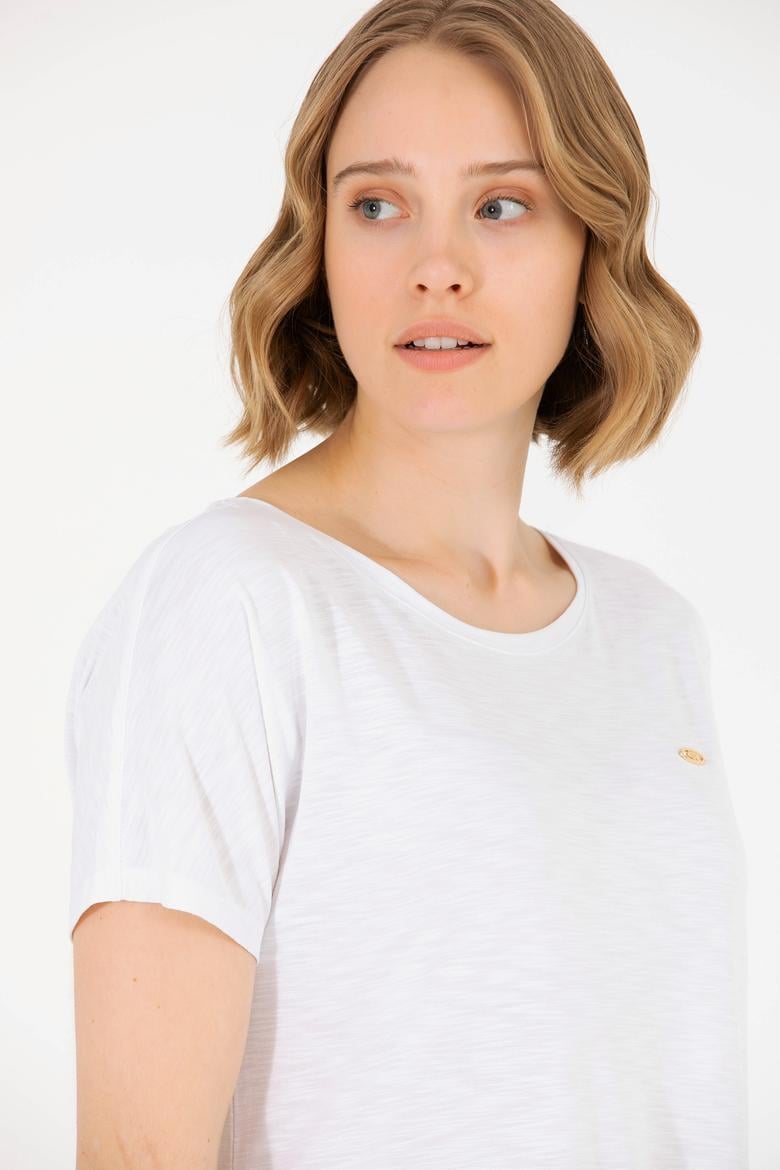 Kadın Beyaz Bisiklet Yaka Tişört - 50270121022