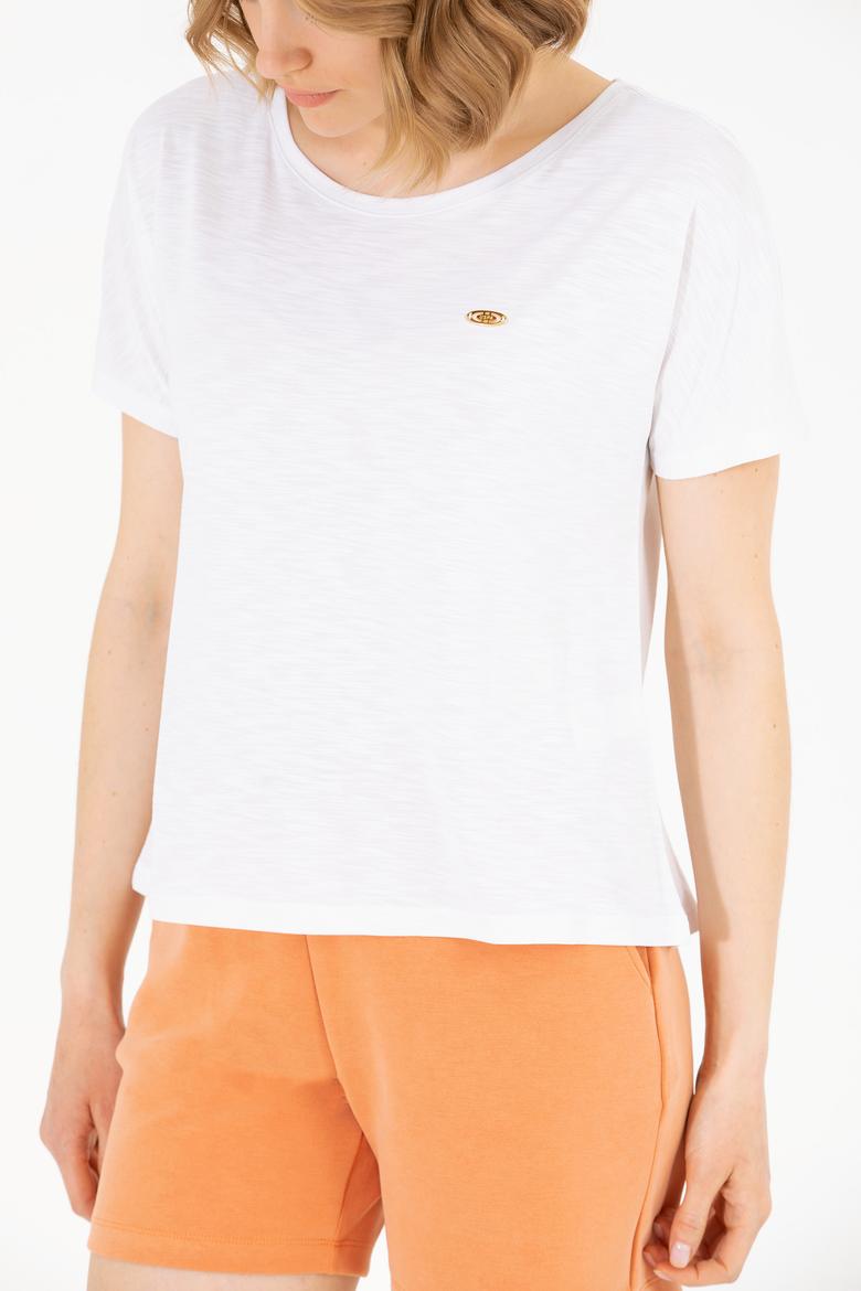 Kadın Beyaz Bisiklet Yaka Tişört - 50270121022