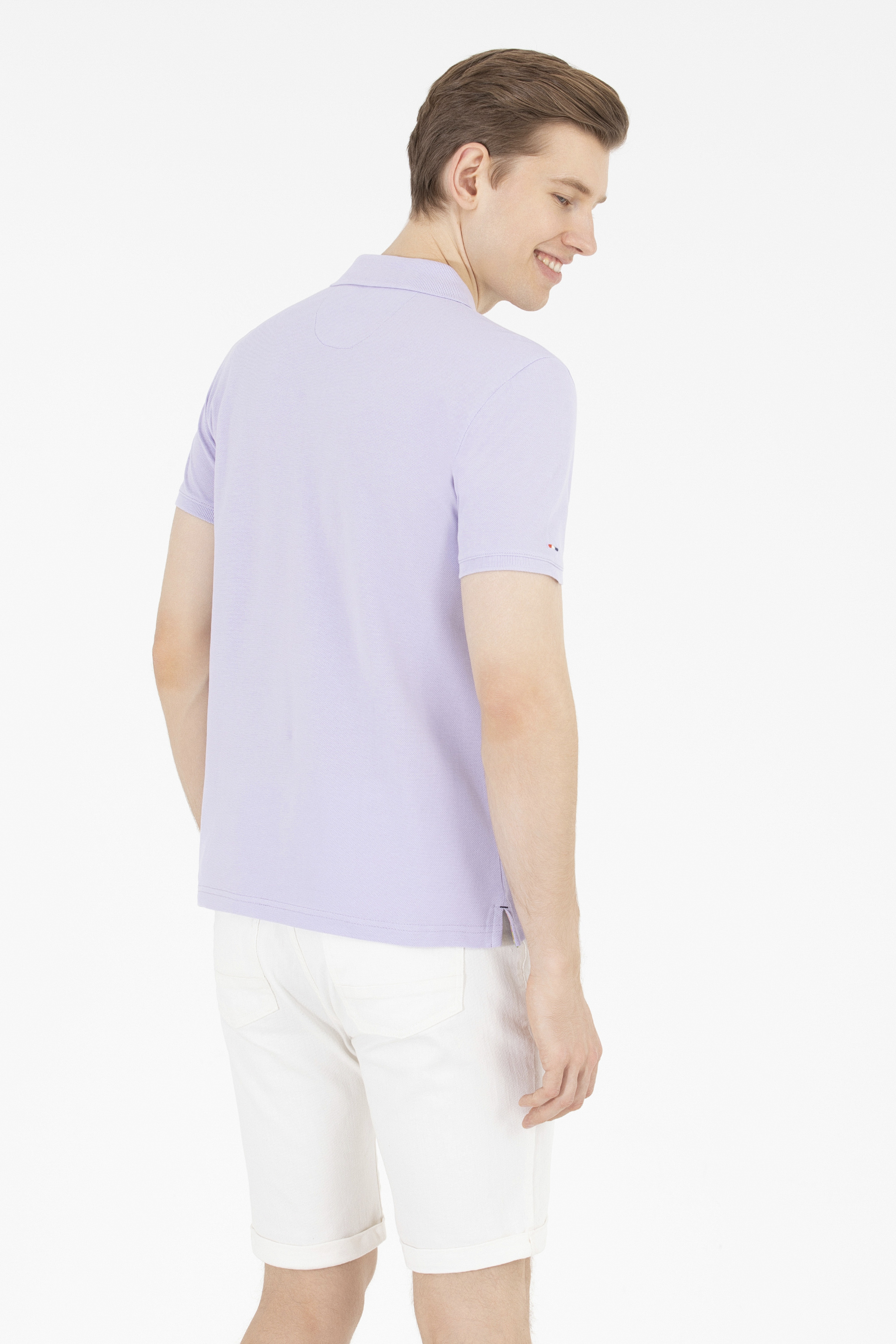 Erkek Lila Basic Polo Yaka Tişört - Image 5