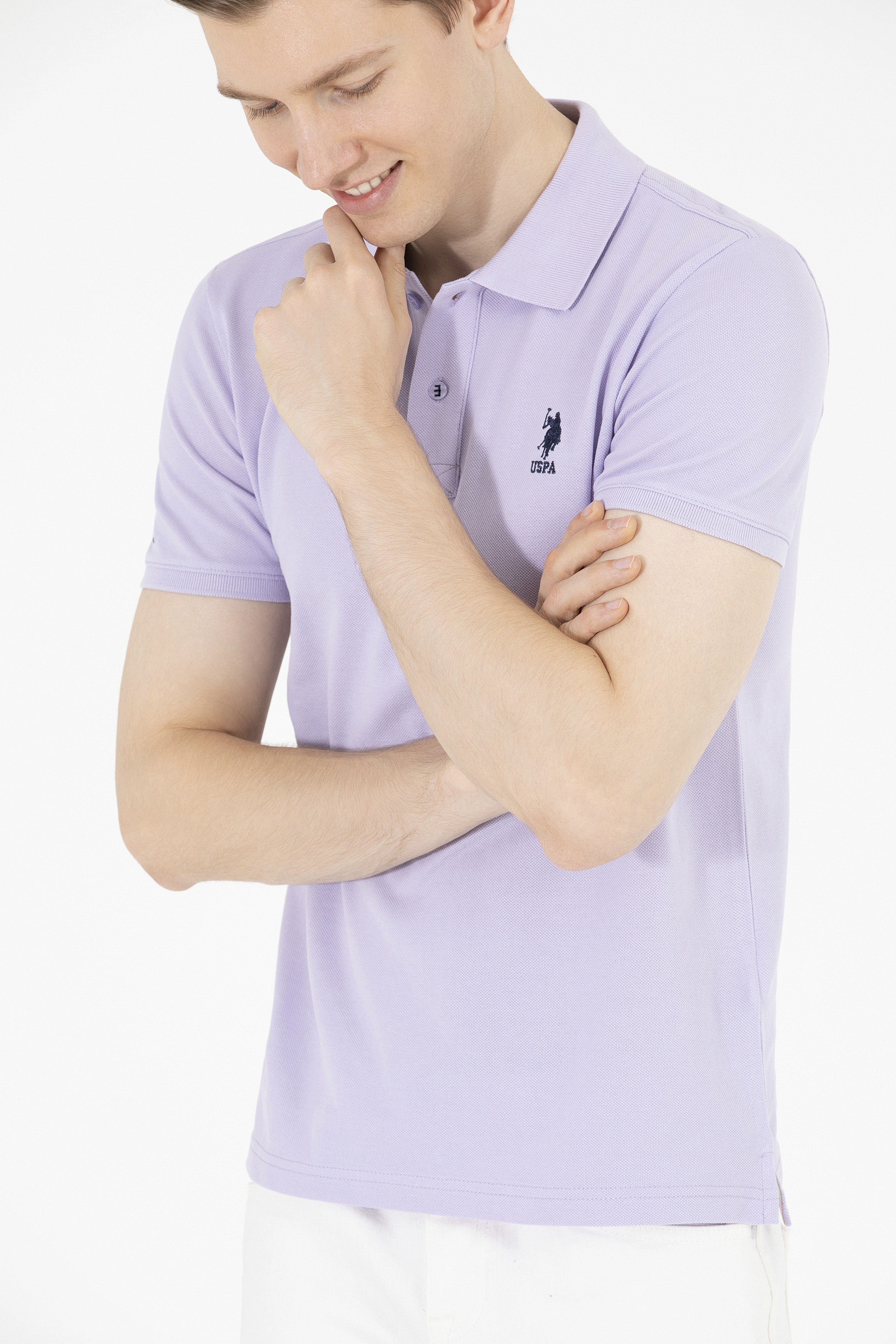 Erkek Lila Basic Polo Yaka Tişört