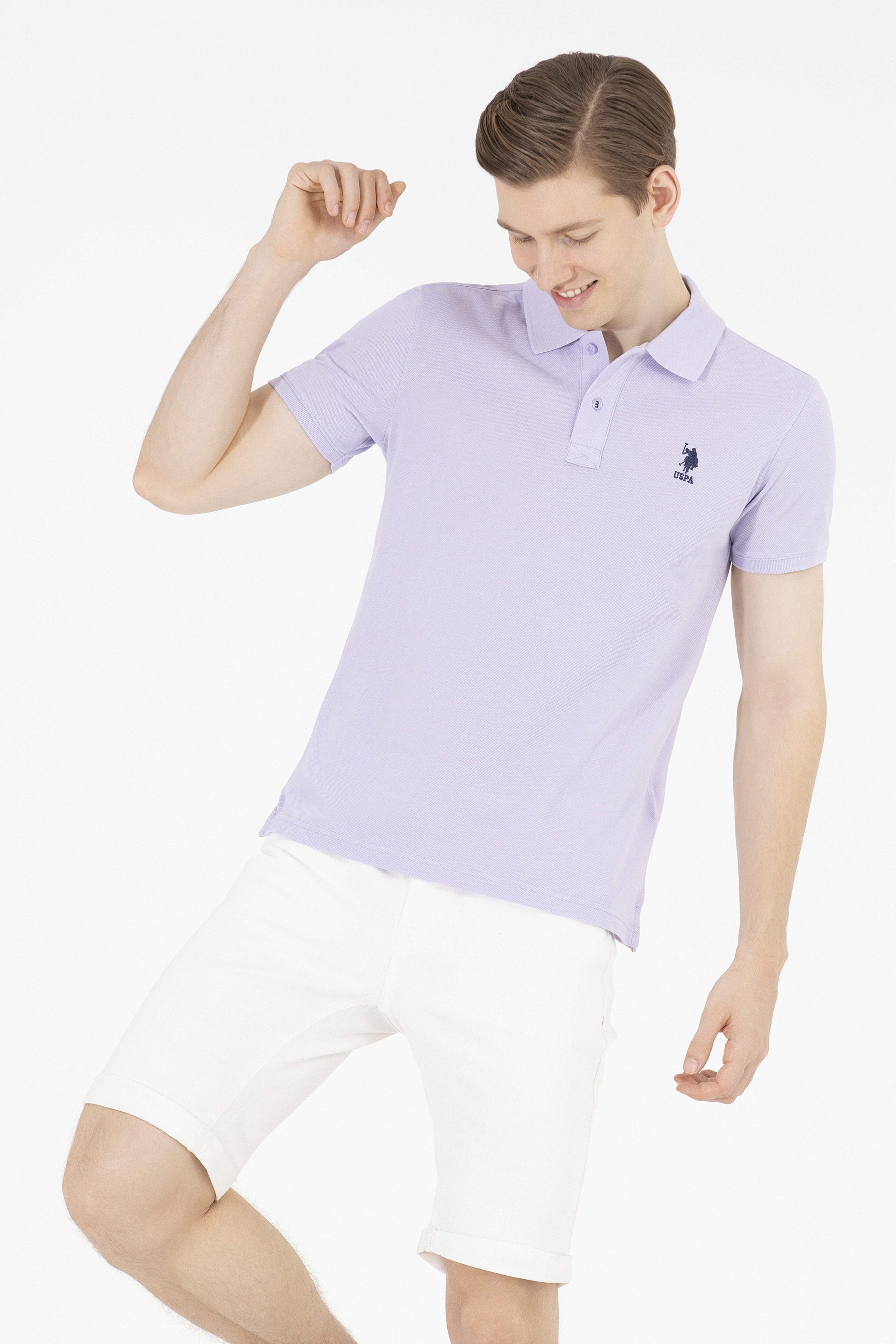 Erkek Lila Basic Polo Yaka Tişört - Image 2