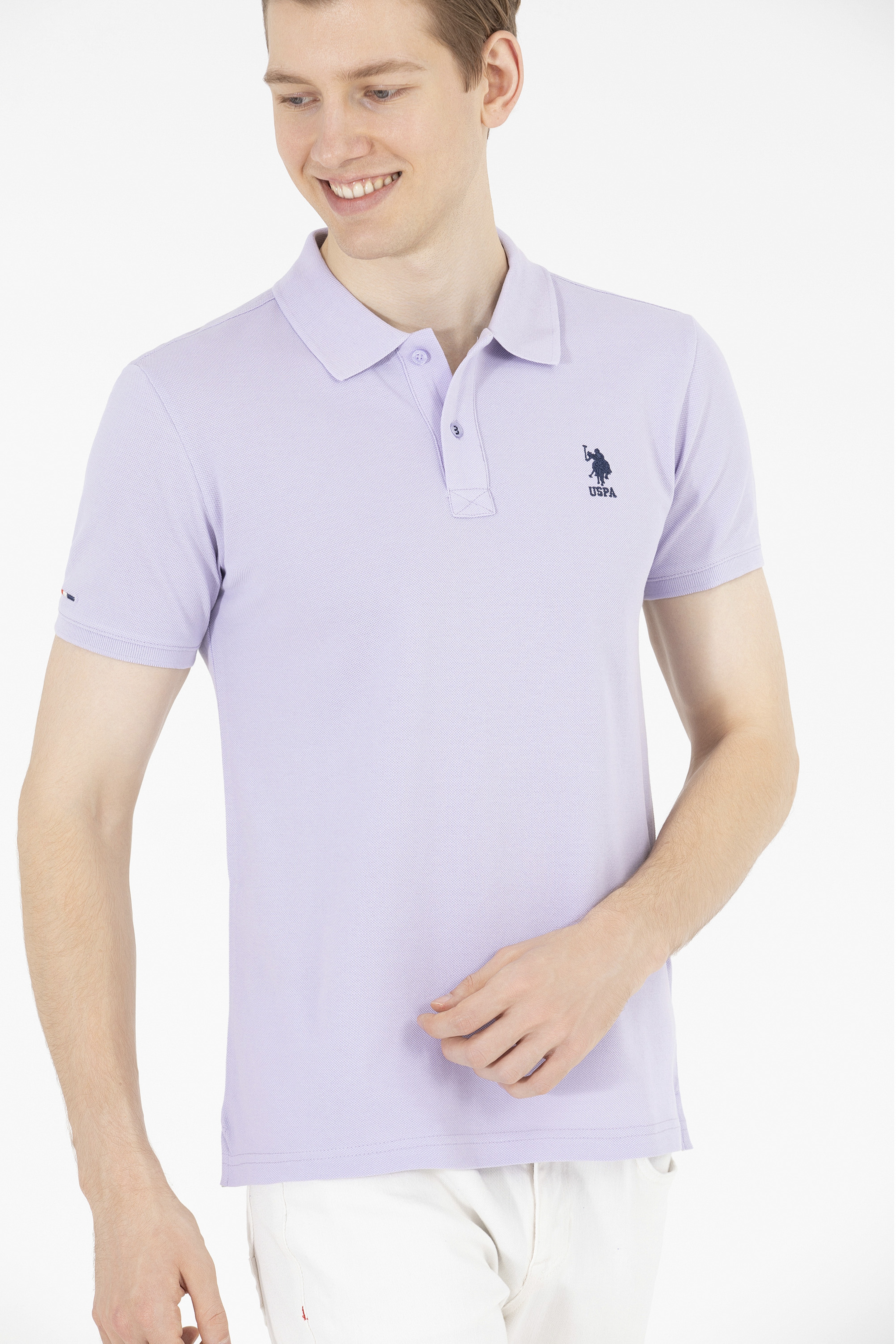 Erkek Lila Basic Polo Yaka Tişört - Image 1