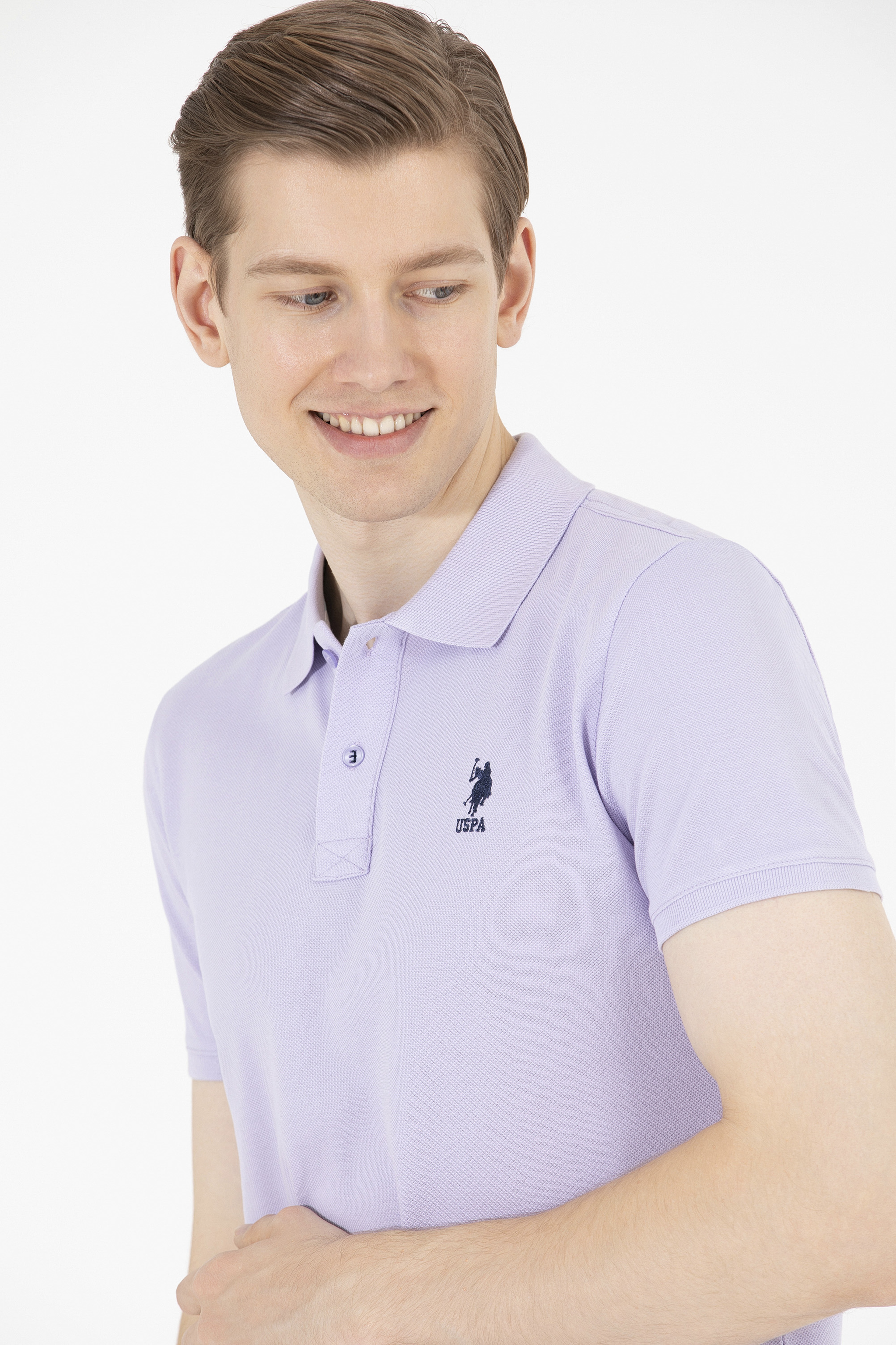 Erkek Lila Basic Polo Yaka Tişört