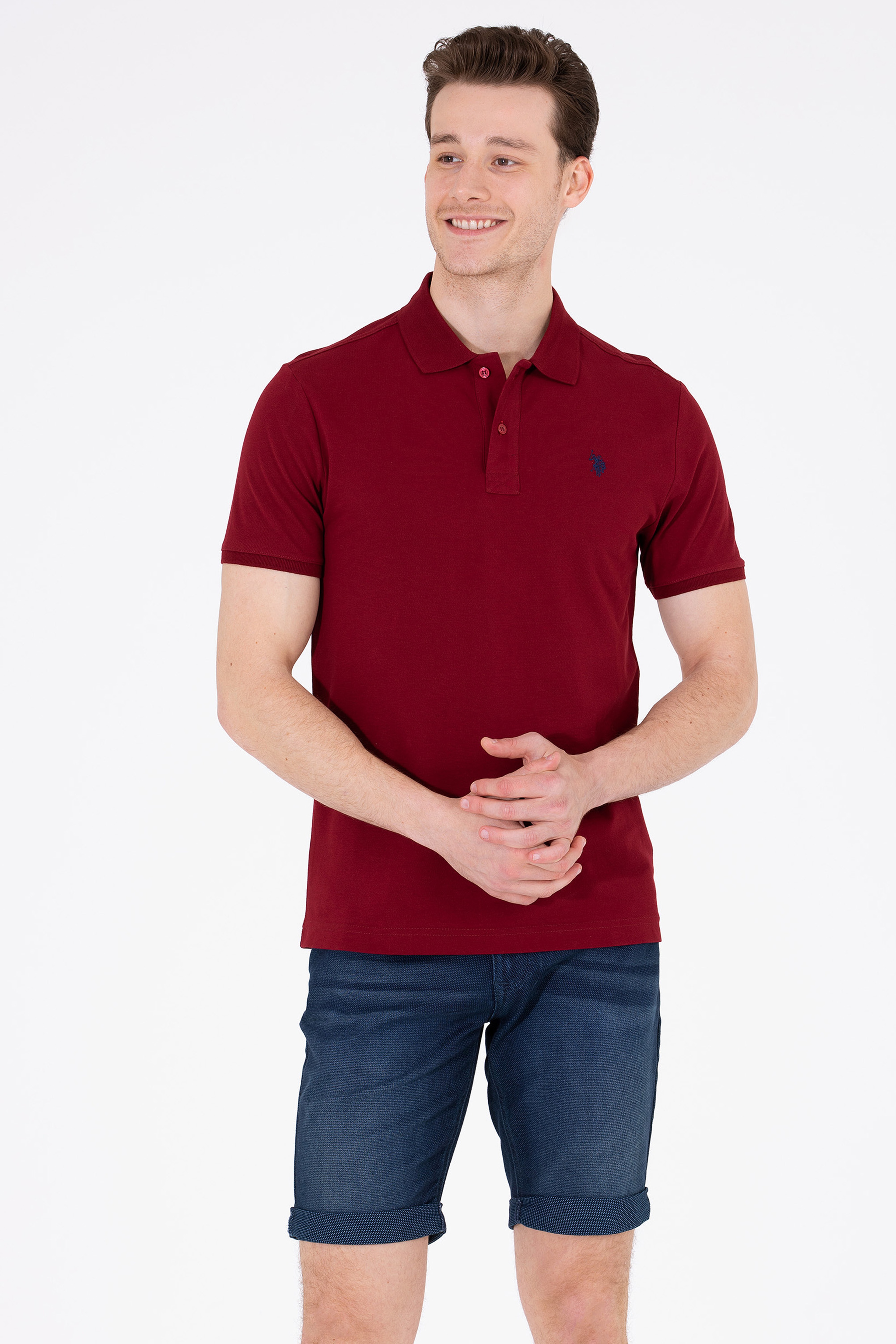 Erkek Plum Polo Yaka Basic T-Shirt - Image 1
