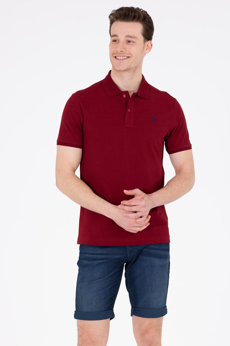 Erkek Plum Polo Yaka Basic T-Shirt