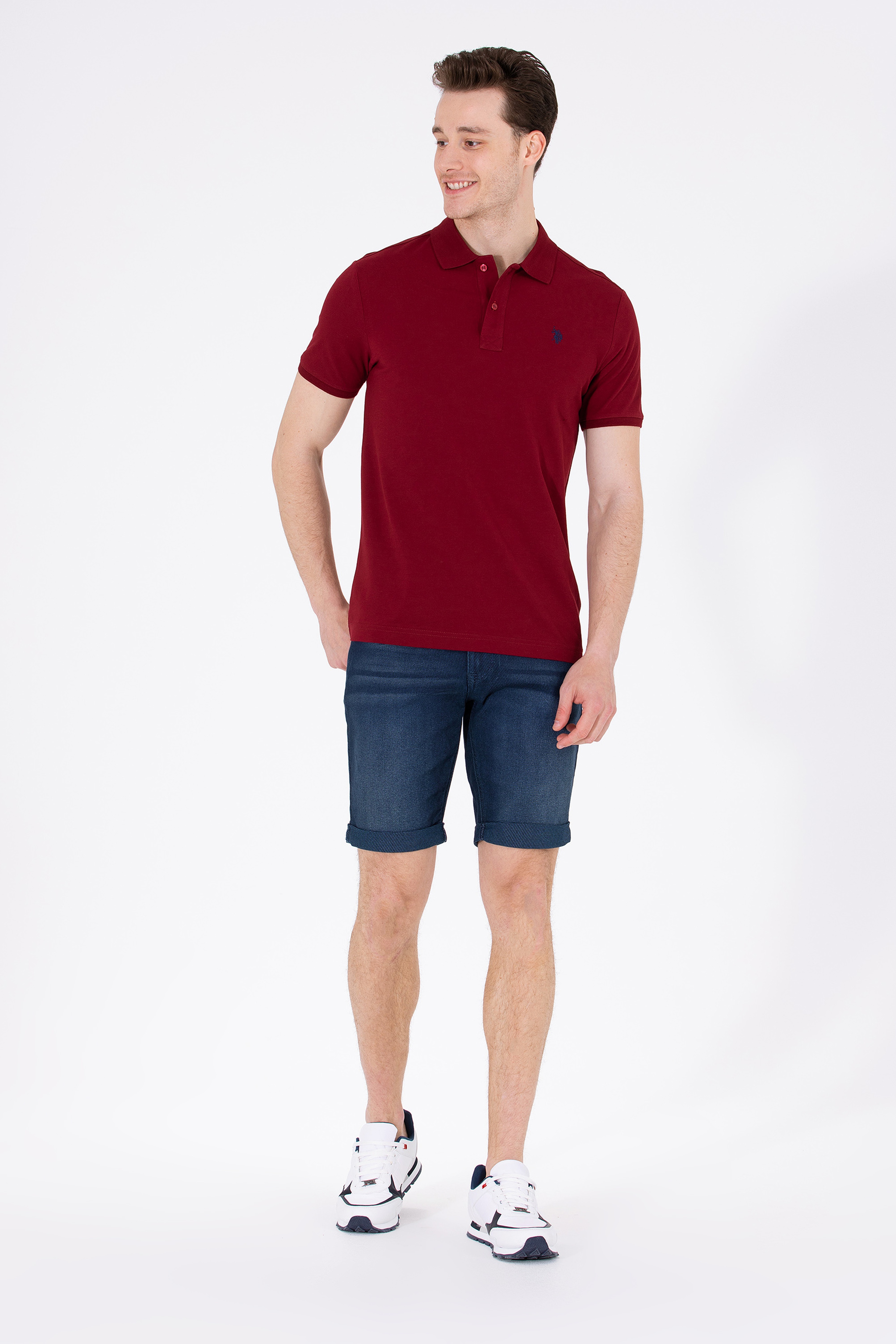 Erkek Plum Polo Yaka Basic T-Shirt