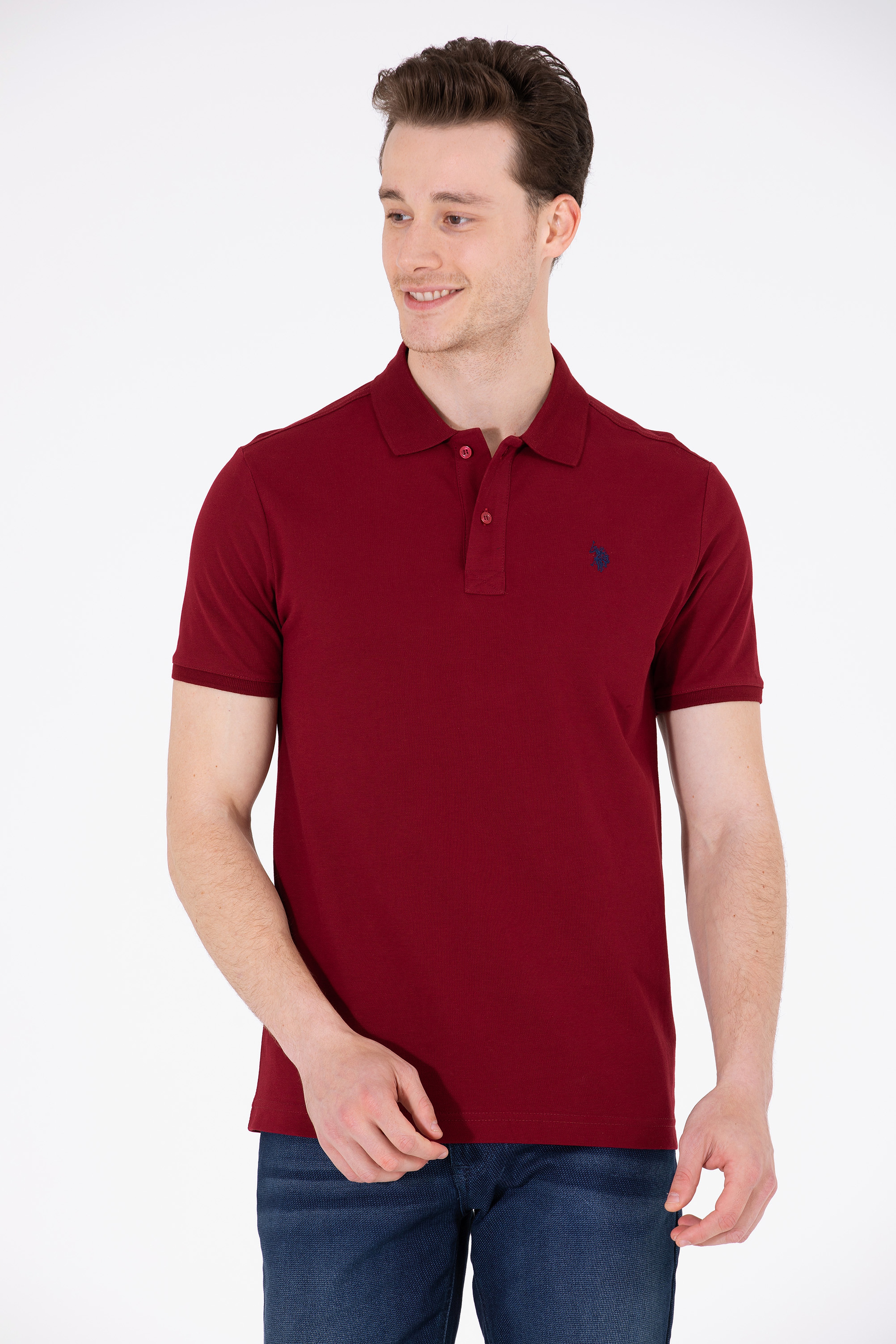 Erkek Plum Polo Yaka Basic T-Shirt - Image 2