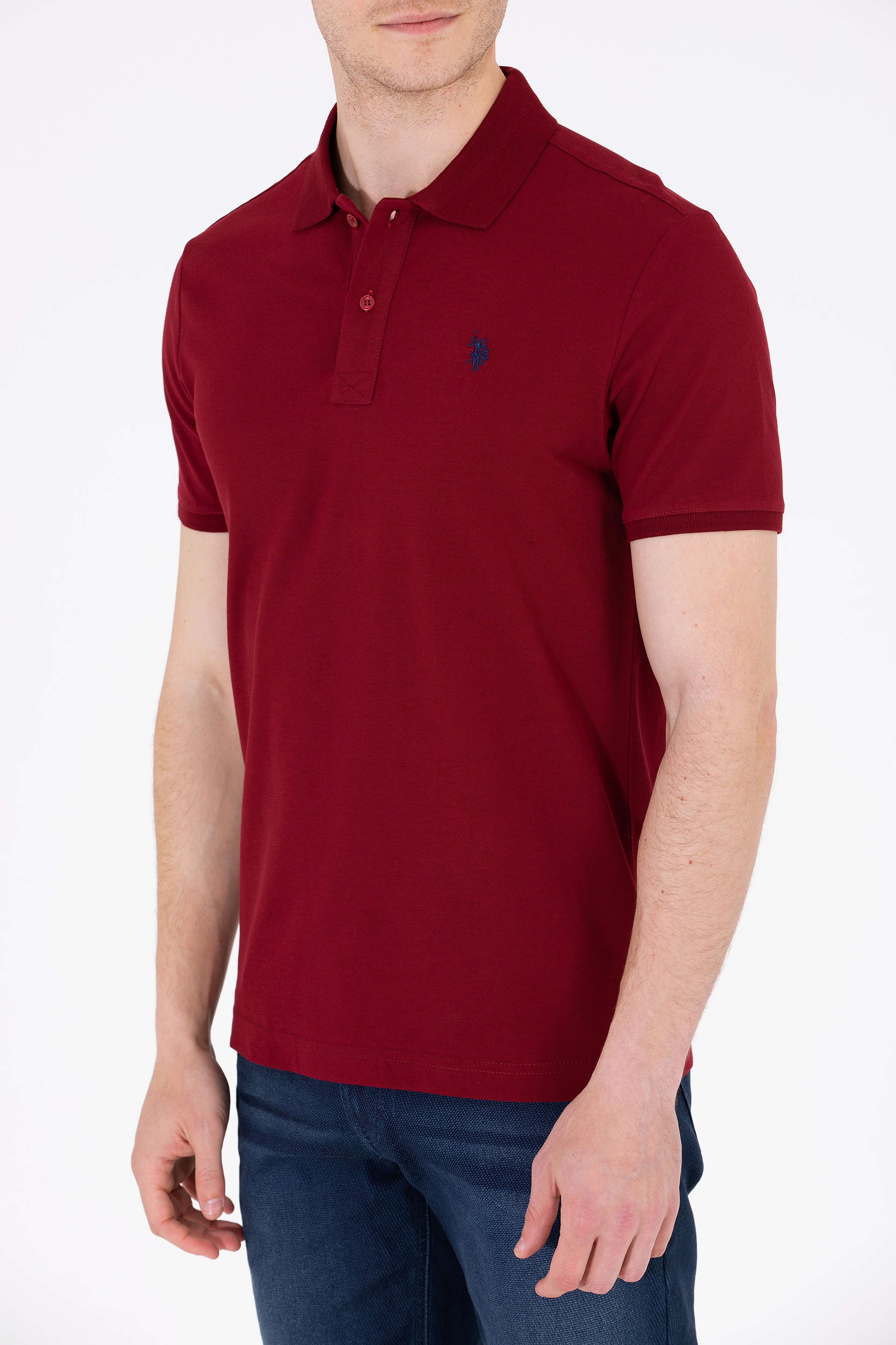 Erkek Plum Polo Yaka Basic T-Shirt