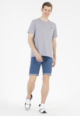 Erkek Gri Melanj Basic Bisiklet Yaka Tişört - 50263026030