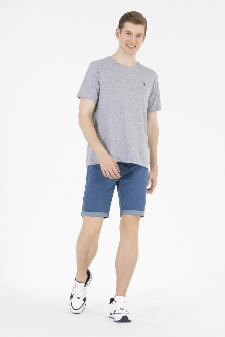 Erkek Gri Melanj Basic Bisiklet Yaka Tişört - 50263026030