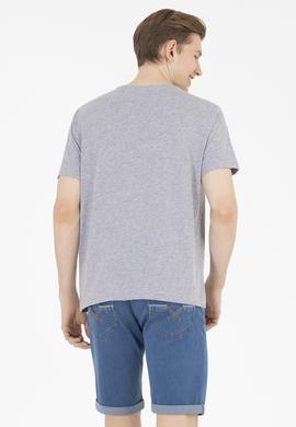 Erkek Gri Melanj Basic Bisiklet Yaka Tişört - 50263026030