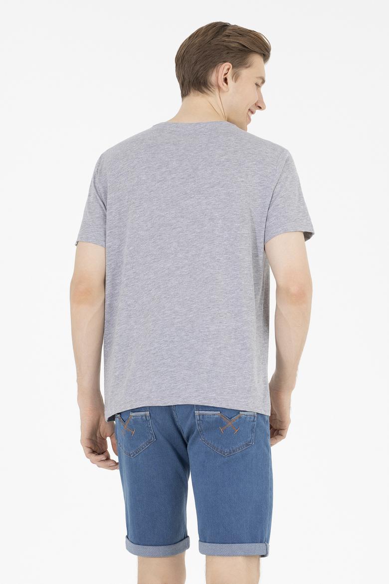 Erkek Gri Melanj Basic Bisiklet Yaka Tişört - 50263026030