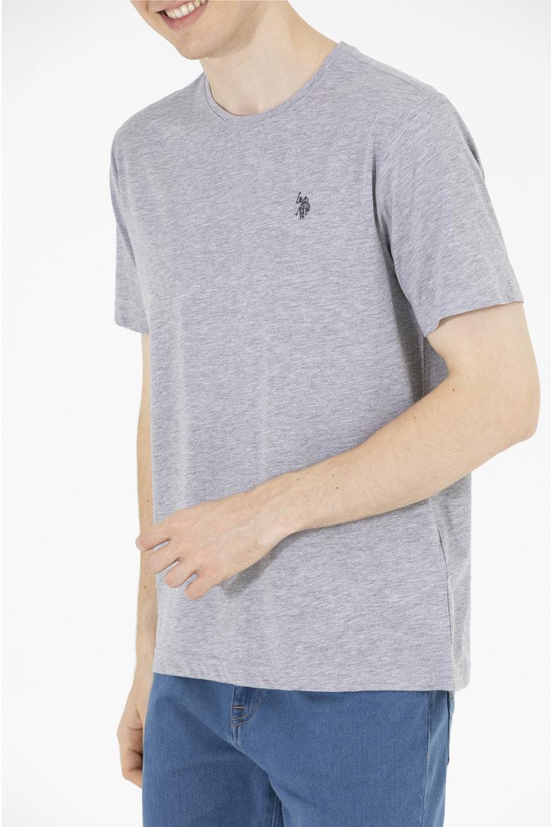 Erkek Gri Melanj Basic Bisiklet Yaka Tişört - 50263026030