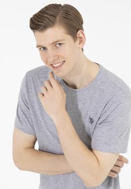 Erkek Gri Melanj Basic Bisiklet Yaka Tişört - 50263026030