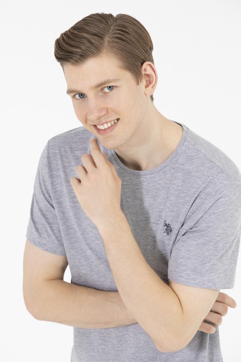 Erkek Gri Melanj Basic Bisiklet Yaka Tişört - 50263026030