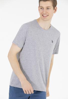 Erkek Gri Melanj Basic Bisiklet Yaka Tişört - 50263026030