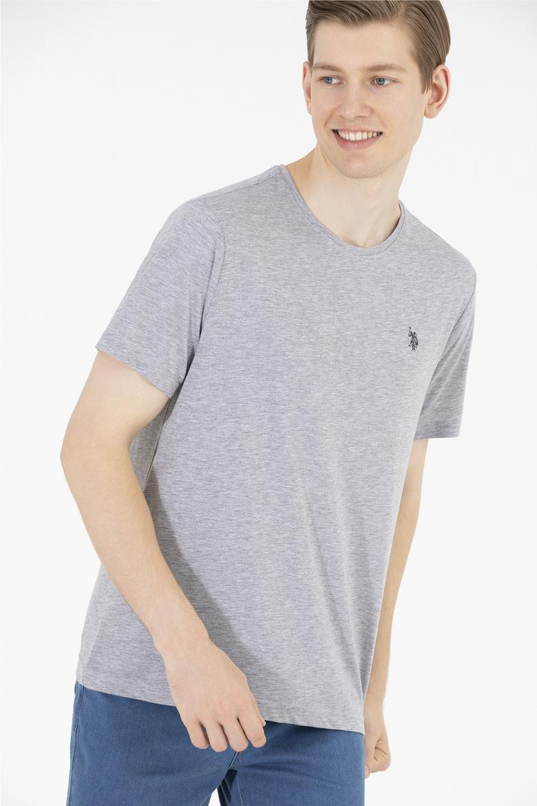 Erkek Gri Melanj Basic Bisiklet Yaka Tişört - 50263026030