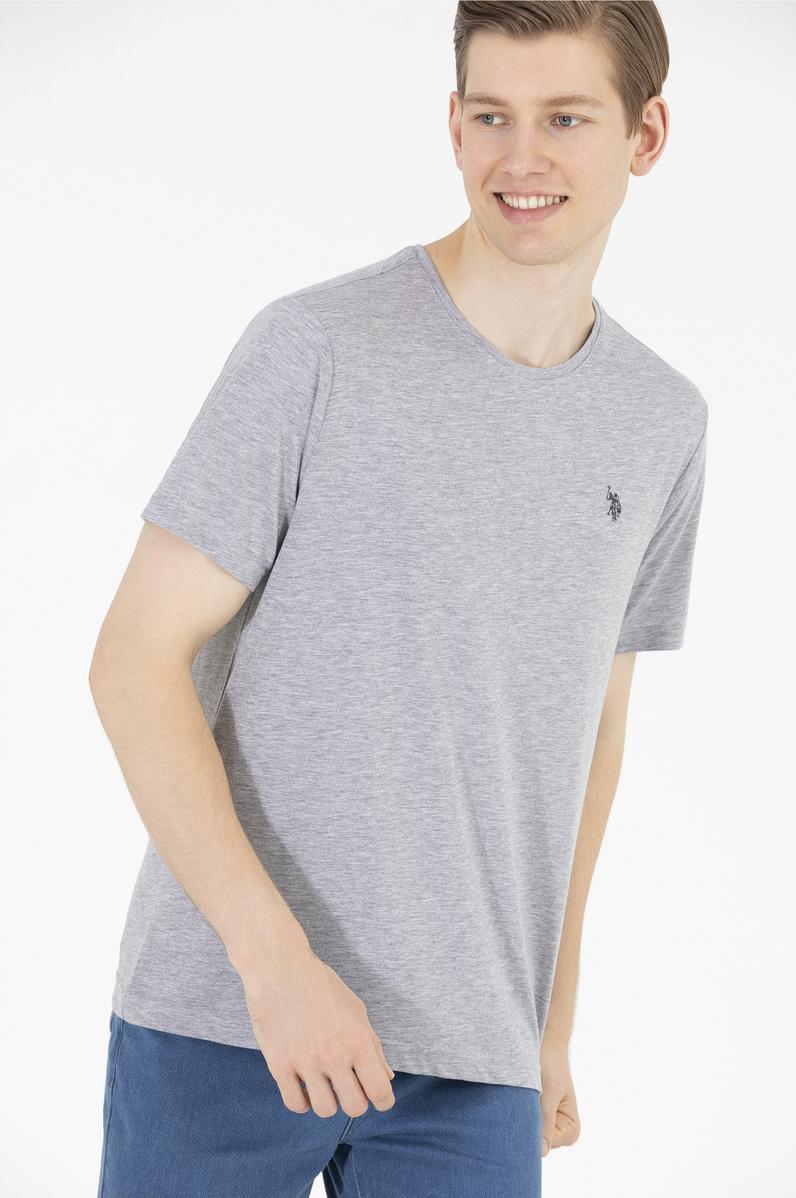 Erkek Gri Melanj Basic Bisiklet Yaka Tişört