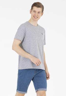 Erkek Gri Melanj Basic Bisiklet Yaka Tişört - 50263026030