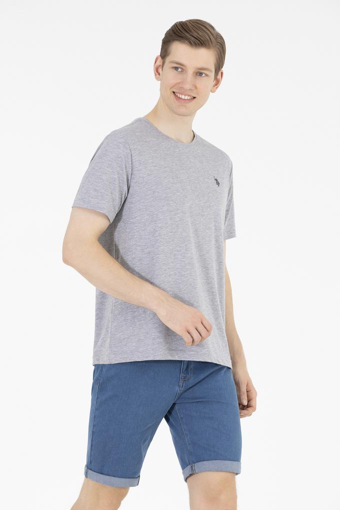 Erkek Gri Melanj Basic Bisiklet Yaka Tişört