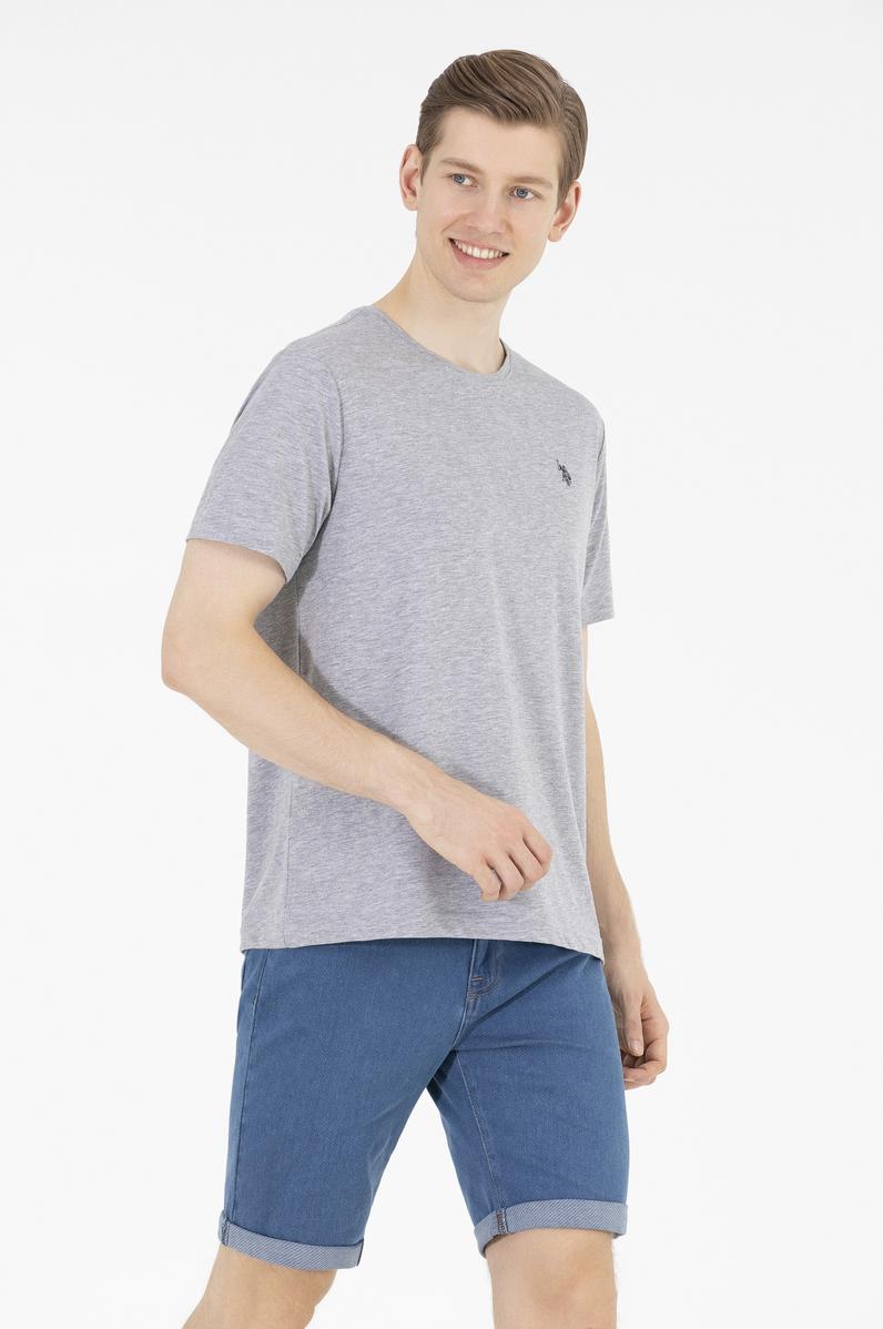 Erkek Gri Melanj Basic Bisiklet Yaka Tişört