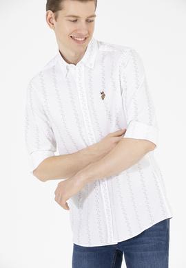 Erkek Krem Çizgili Beyaz Gömlek - 50263823023