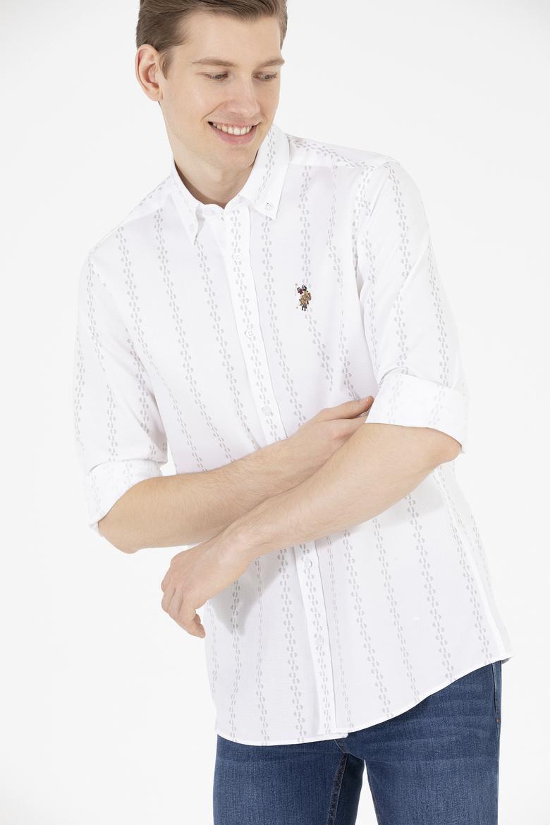 Erkek Krem Çizgili Beyaz Gömlek - 50263823023