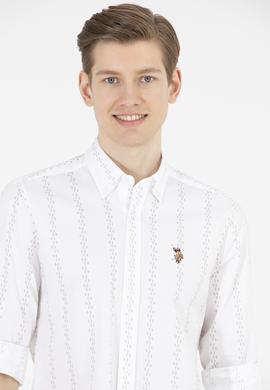 Erkek Krem Çizgili Beyaz Gömlek - 50263823023