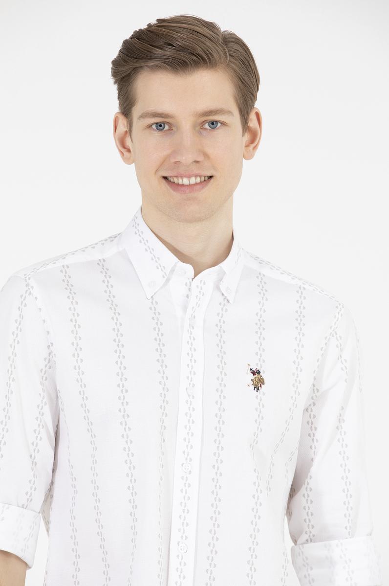 Erkek Krem Çizgili Beyaz Gömlek