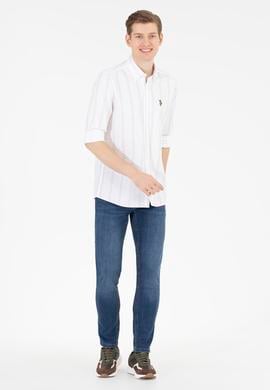 Erkek Krem Çizgili Beyaz Gömlek - 50263823023