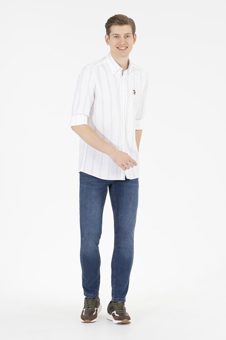 Erkek Krem Çizgili Beyaz Gömlek - 50263823023