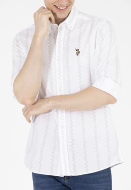 Erkek Krem Çizgili Beyaz Gömlek - 50263823023