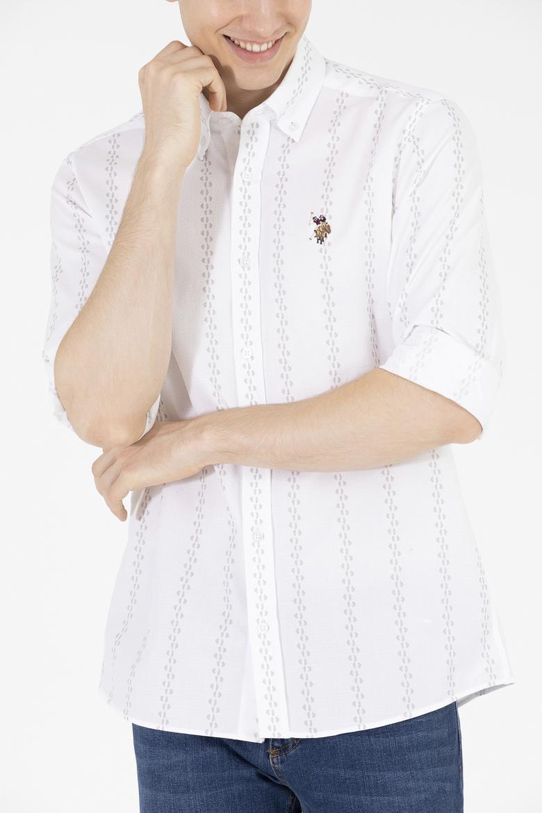 Erkek Krem Çizgili Beyaz Gömlek - 50263823023