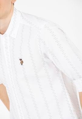 Erkek Krem Çizgili Beyaz Gömlek - 50263823023