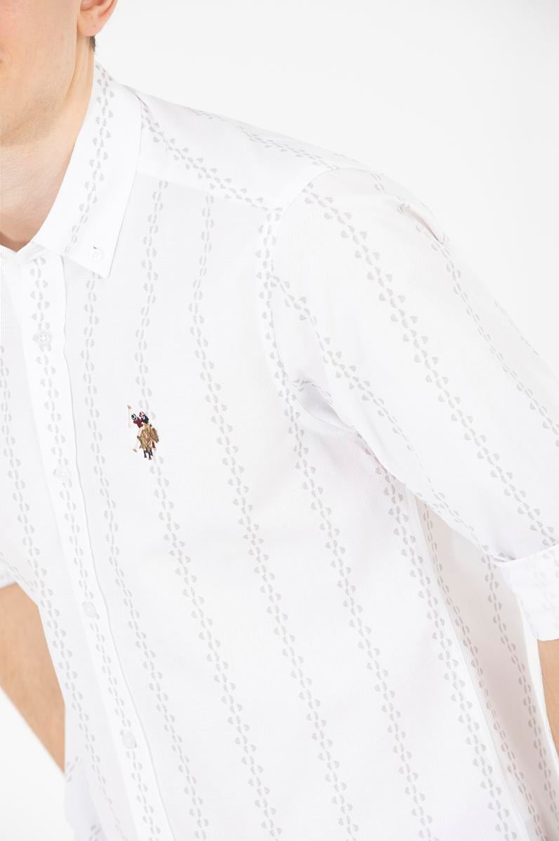 Erkek Krem Çizgili Beyaz Gömlek