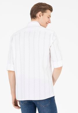 Erkek Krem Çizgili Beyaz Gömlek - 50263823023