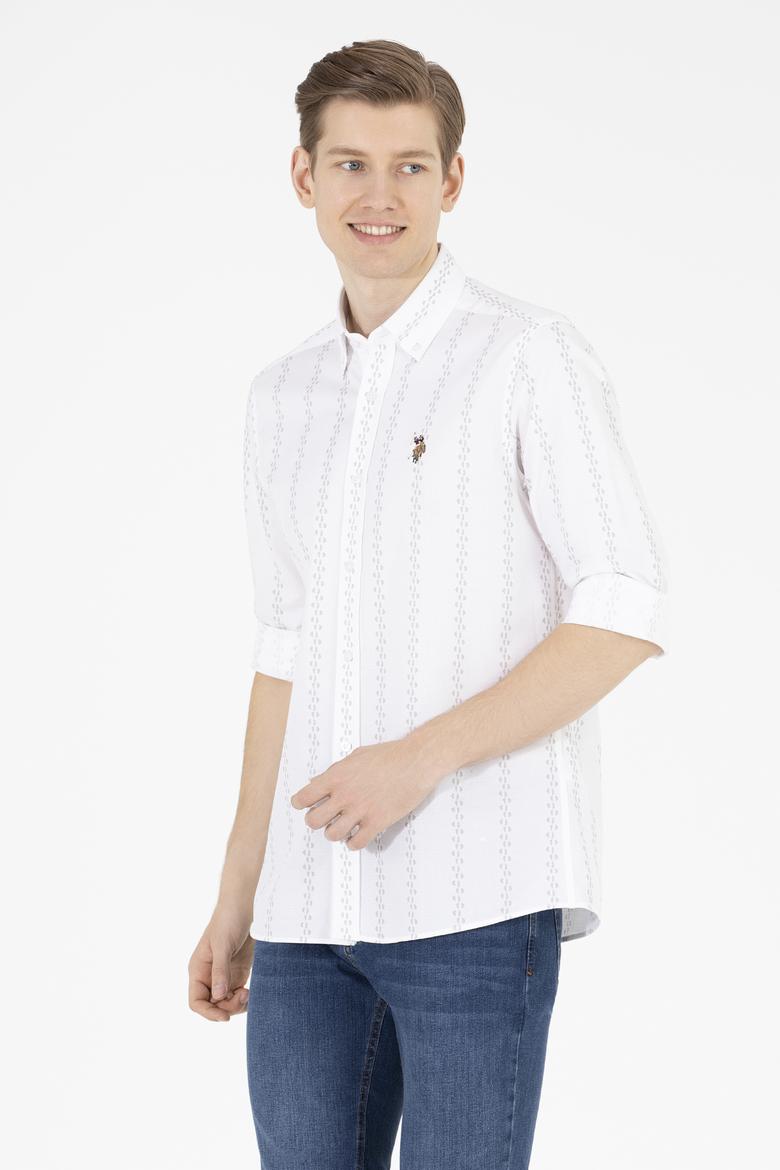 Erkek Krem Çizgili Beyaz Gömlek