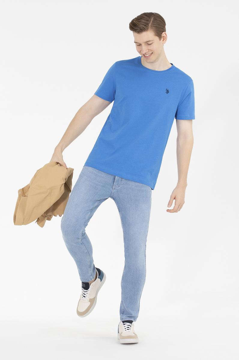 Erkek Saks Basic Bisiklet Yaka Tişört