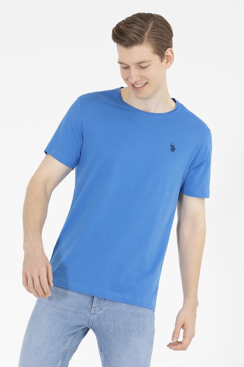 Erkek Saks Basic Bisiklet Yaka Tişört