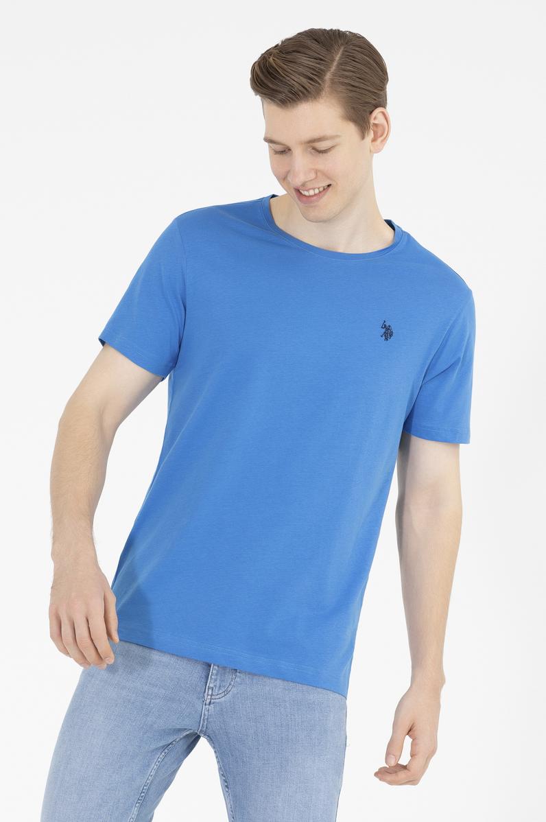 Erkek Saks Basic Bisiklet Yaka Tişört