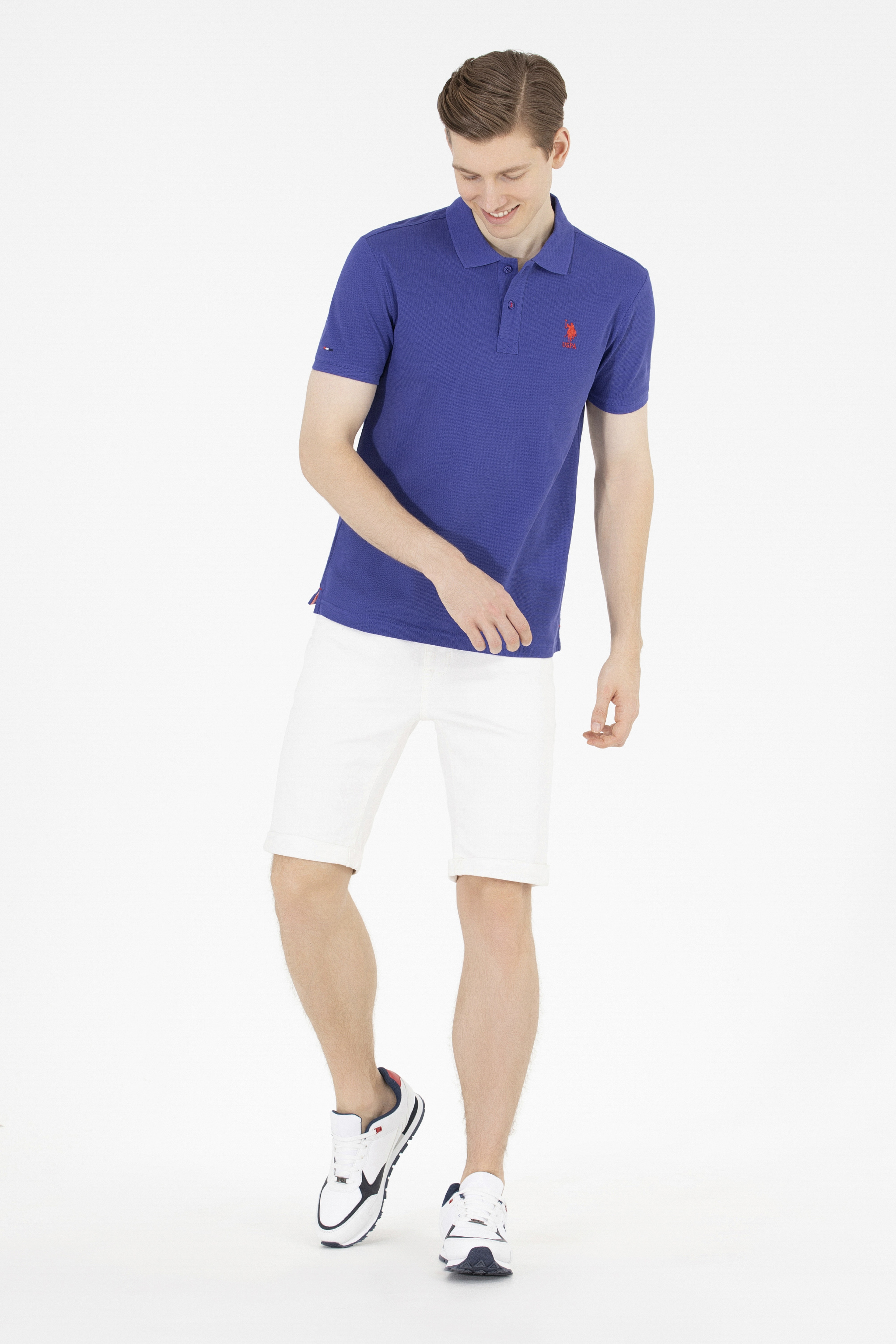 Erkek Mavi Basic Polo Yaka Tişört - Image 4